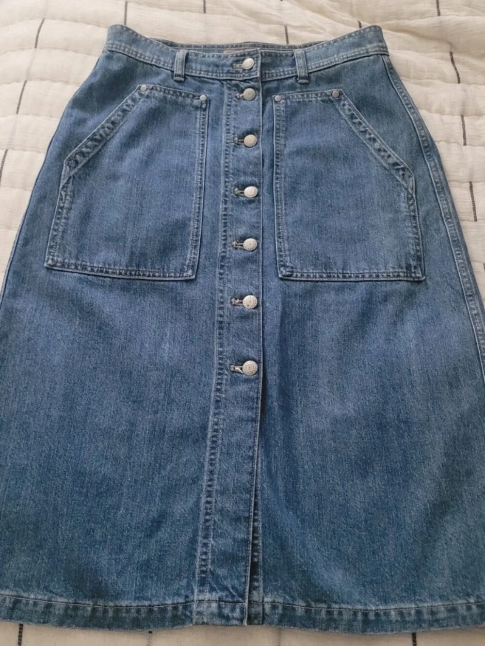Blue Denim Button-Front Skirt